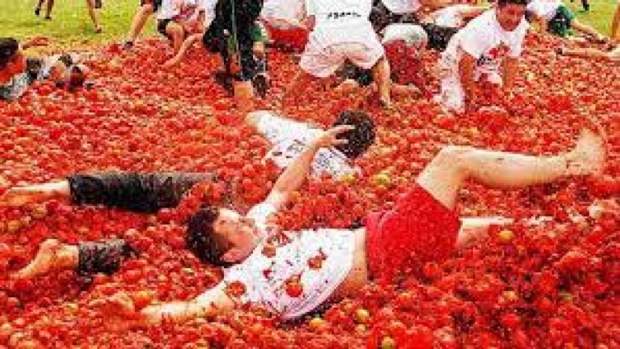 İspanya'da La Tomatina festivalinde 130 ton domates havalarda uçuştu