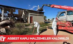 Mehmetçik'te eski üzüm paketleme binasının çatısındaki asbest kaplı malzemeler kaldırıldı