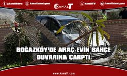Boğazköy'deki kazada araç evin bahçe duvarına çarptı