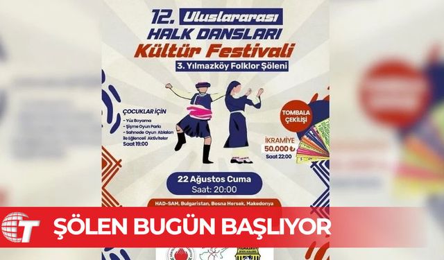 12. Uluslararası Halk Dansları Kültür Festivali-3. Yılmazköy Folklör Şöleni bugün başlıyor
