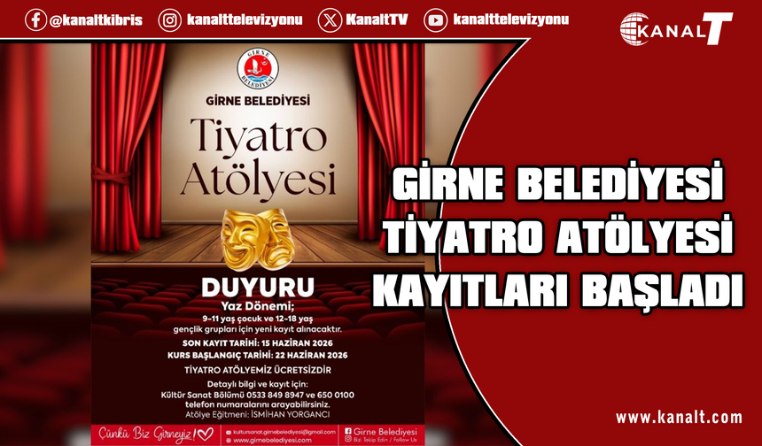 Girne Belediyesi, Tiyatro Atölyesi için kayıtların başladığını duyurdu