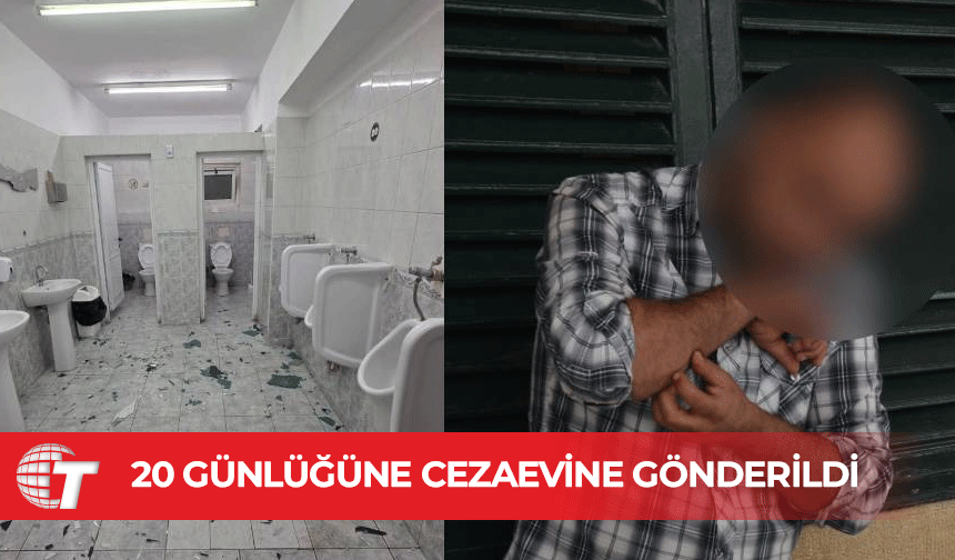 Önce umumi tuvaletin aynalarını ardından bir aracın camını kırdı