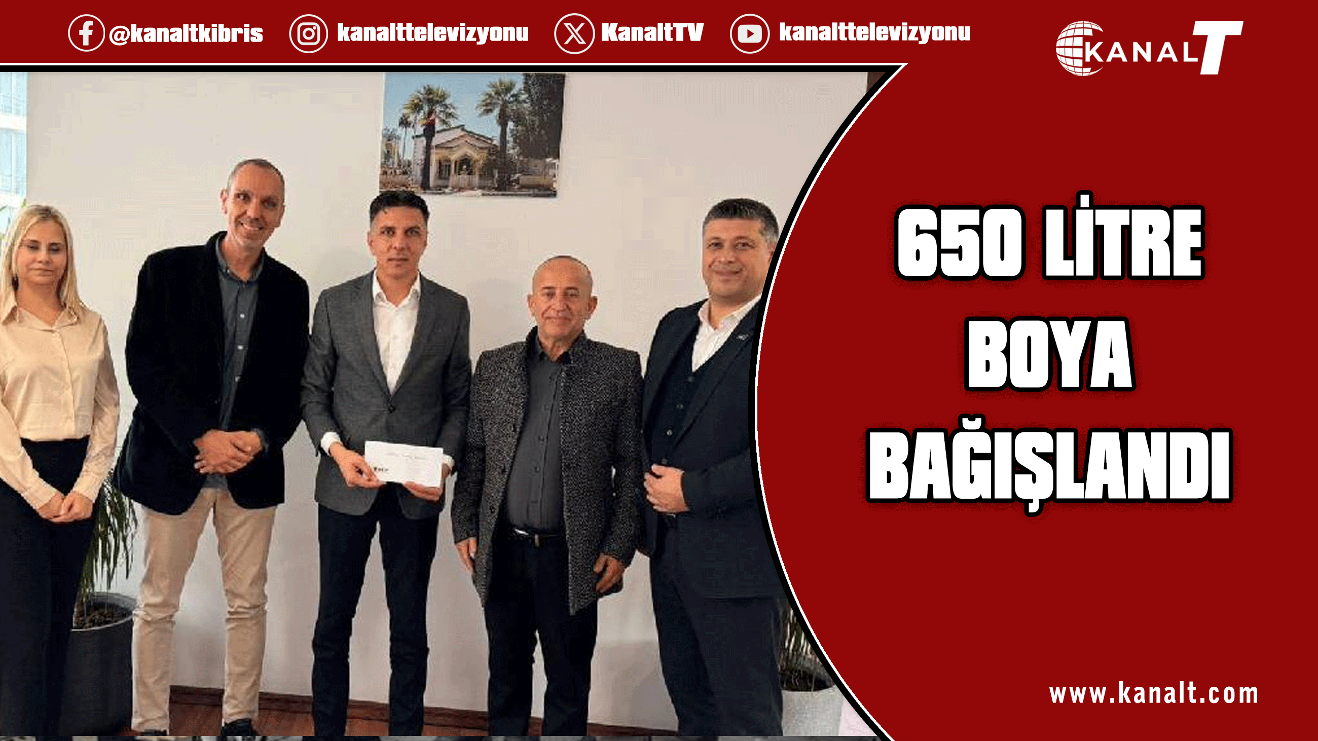 Gönyeli-Alayköy Belediyesi’ne bin 650 litre boya bağışı